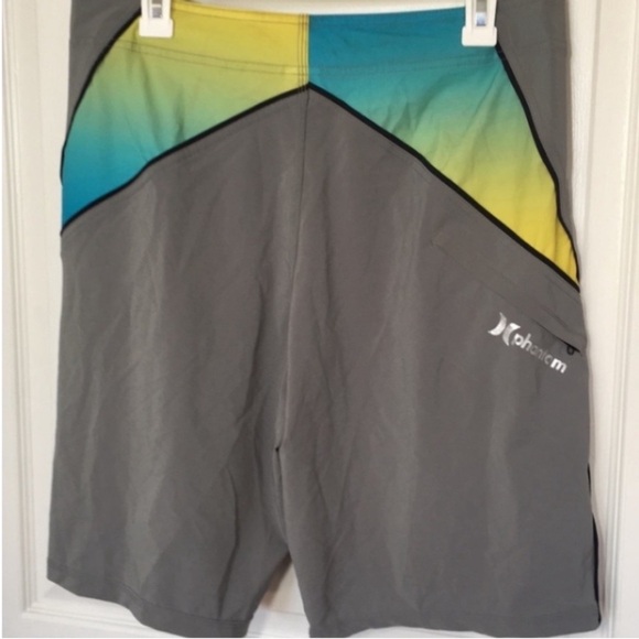 Hurley Phantom Swim Board Shorts Trunks Gray Turquoise Blue Yellow Pool Cruise - Picture 2 of 16